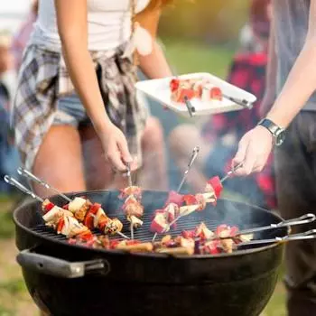 6/10 шт. шампуров для барбекю из нержавеющей стали с сумкой для хранения, кольцевой дизайн, плоская игла для барбекю, металлическая палочка для гриля, сосисок, морепродуктов, овощей 6pcs