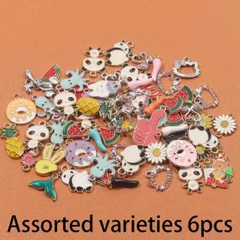 6/12/20 шт., креативный кулон из сплава в виде панды, фруктов, животных, аксессуары для самостоятельного изготовления ювелирных изделий, кулон, браслет, серьги, ювелирное ожерелье Assorted varieties 6pcs