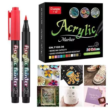 6/12/24/36 цветных акриловых кистей, маркеров, набор ручек для рисования, художественный маркер, дерево, стекло, ткань, канцелярские принадлежности для скрапбукинга 6 colors
