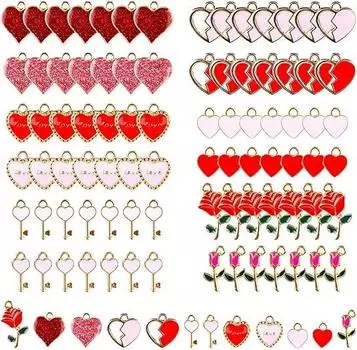 6/12/24 шт. смешанные стили подвески в форме сердца, розовые подвески, металлические подвески в форме сердца для браслетов, ожерелий, сережек, самодельные украшения на День святого Валентина 6pcs разноцветный