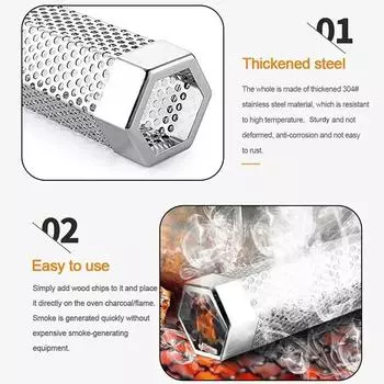 6/12-дюймовый гриль-коптильня для барбекю из нержавеющей стали с перфорированным сетчатым фильтром, генератором для копчения гранул, шестигранной коробкой для копчения специй
