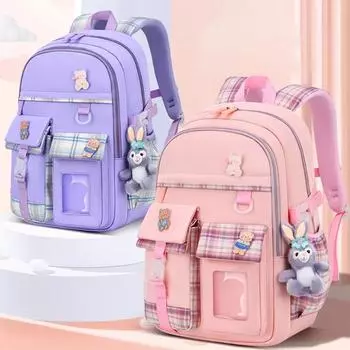 6-12 лет рюкзак для девочек с рисунком животных из мультфильмов, уменьшающий нагрузку, гладкий рюкзак на молнии, школьная сумка фиолетовый