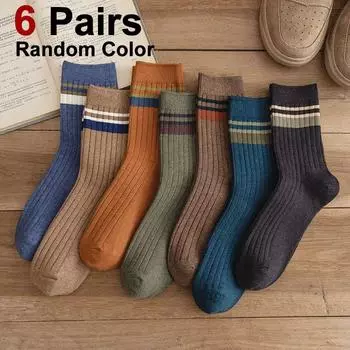 6/12 пар однотонных полосатых носков средней длины унисекс, дышащие, впитывающие пот, устойчивые к запахам, мягкие, удобные, повседневные носки для пар One Size