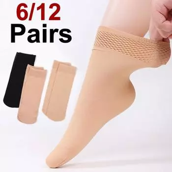 6/12 пар женских эластичных шелковых чулок средней длины, дышащие, впитывающие пот, мягкие, удобные, с широким горлом, весна-лето One Size