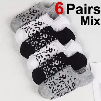 6/12 пар женских носков-лодочек с леопардовым принтом, модный принт, мягкие, удобные, влагоотводящие, дышащие, повседневные носки One Size