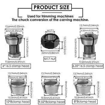 6/12 шт. цанговый адаптер для фрезерного станка цанговый патрон 6/6.35/8/9.5/10 мм цанги для гравировального станка с гайками M17 6PCS