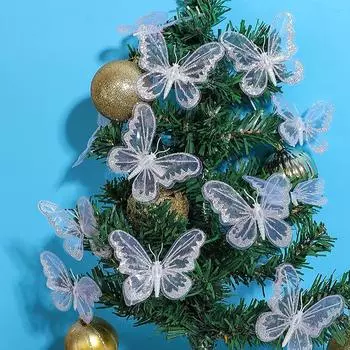 6*12 шт. Элегантное рождественское украшение, праздничное украшение, рождественская марлевая бабочка 6pcs