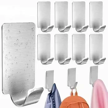 6/12 шт. Крючки для полотенец из нержавеющей стали на клейкой основе, бытовые, не прокалываемые, прочные, настенные, вешалки 12pcs/set серебряный