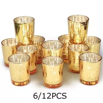 6/12 шт. Подсвечник для чайной свечи Фестивальный Расписной Полупрозрачный Стакан-Вертолет Украшение для Стола на Вечеринку Домашний Поднос для Свечей Создание Атмосферы 6PCS золотой