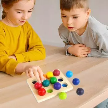6/12 шт. Радужные шары, игра на сопоставление, логическое мышление, тренировка мелкой моторики, доска для сортировки цветных шаров, обучающая деревянная игрушка для сопоставления разноцветных шаров B 6pcs