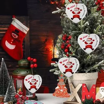 6/12 шт., рождественский сублимационный керамический кулон с принтом в форме сердца, керамический подвесной орнамент с золотой нитью для изготовления рождественских украшений 6pcs