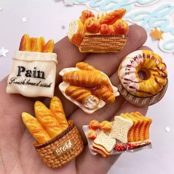 6/12 шт смоляные разноцветные различные хлебные круассаны пончики лобстеры яйца сковорода модель альбом плоская задняя часть 3D фигурка еды DIY товары для творчества 6PCS