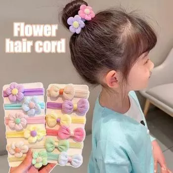 6/12 шт., веревка для волос, высокоэластичная ткань, кольца для волос, цветочный бант, декор, универсальная резинка для волос, аксессуар для волос B