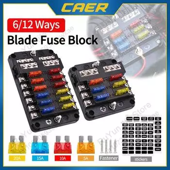 6/12 Way Fuse Box Holder Blade Adapter Case 12V 24V In-Line Cutoff Switch Socket with LED Warning Indicator for Boat Camper RV
