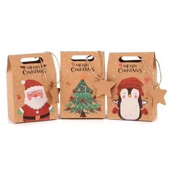 6/12Pcs Christmas Candy Gift Box with Tag Kraft Paper Cookie Snack Packing Bags 2024 Xmas Party Home Decoration New Year 2025 as picture