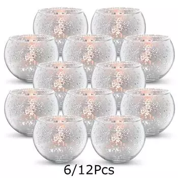 6/12pcs Glass Living Room Candlesticks Elegant Starry Candle Holder Wedding Round Table Centerpieces Multiple Options Available 6pcs серебряный
