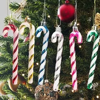 6/12Pcs Glitter Christmas Candy Canes Ornaments Crutches Xmas Tree Hanging Pendant Plastic Canes DIY Festival Party Decoration