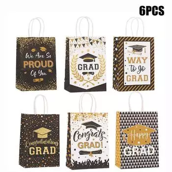 6/12Pcs Graduation Season Kraft Paper Gift Tote Packaging Bags Candy Snack Storage Pouch Graduation Party Favors 6pcs