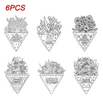 6/12шт. Букет своими руками, поздравительная открытка ручной работы, почтовая открытка, бумажный букет, праздничные атрибуты, 2D-букет, гвоздики, 6 стилей 6pcs/set