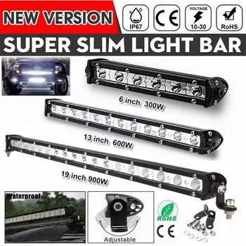 6/13/19 дюймов, 300 Вт/600 Вт/900 Вт, водонепроницаемый точечный луч, рабочий светильник, тонкая светодиодная лампа для грузовика, внедорожной рыбалки, катания на лодках, охоты