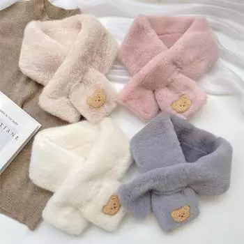 6-13 лет шарфы с рисунком медведя для детей Зимний однотонный мягкий плюшевый теплый шейный платок для девочек Повседневный ветрозащитный короткий шарф A