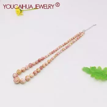 6-14 мм Радужное бирюзовое ожерелье, круглые бусины, драгоценные камни, халцедон, ювелирные аксессуары в форме башни, подарки для женщин и девочек, удлинительная цепочка 5 см 45cm розовый