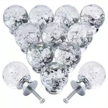 6/18 шт. хрустальные ручки для шкафов, круглые стеклянные ручки-пузырьки, гладкие ручки для ящиков домашних шкафов, ящиков и комодов с винтами - 25 мм (чистый) 18pcs