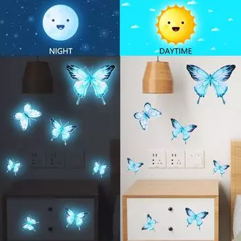 6/1 листов светящихся наклеек на стену с бабочками, светящиеся в темноте настенные наклейки, обои с бабочками для декора детской комнаты и спальни