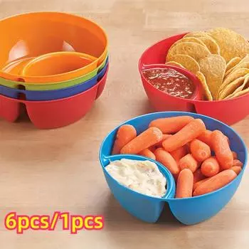 6/1 шт. Пластиковая миска для картофельных чипсов, многофункциональная миска для закусок, разделительная миска, миска для нарезки овощей и соуса, принадлежности для кухни ресторана 1 pcsColor random