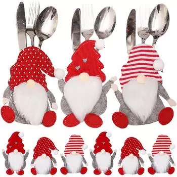 6/1 шт. Рождественский держатель для столовых приборов в виде гнома, карманные сумки для ножей и вилок, чехол для рождественской посуды в виде Санта-Клауса, украшение для праздничного стола 1pcs