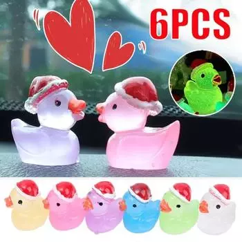 6/1 шт. Утиные украшения, автомобильная рождественская шапка, мультяшные светящиеся маленькие уточки, украшения из фосфоресцирующей смолы, автомобильные украшения