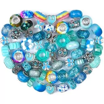 6/24/48 шт. Ассорти европейских бусин с цветными бусинами Lampwork, бусины со стразами для самостоятельного изготовления браслетов с подвесками 6pcs небесно-голубой