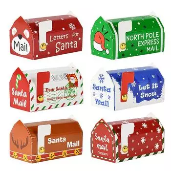 6/24pcs Christmas Mailbox Shape Candy Gift Box Kids Xmas Cookie Snack Packing Box Bag 2024 Navidad Noel Home Decor 2025 New Year 8.3x4.5x5cm