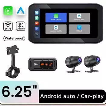 6,25-дюймовый экран навигации для мотоцикла CarPlay для мотоцикла с двумя Bluetooth-устройствами, беспроводной CarPlay для Android Auto, водонепроницаемый IP65, 1200 нит