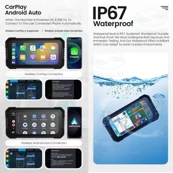 6,25-дюймовый беспроводной видеорегистратор для мотоцикла Apple Carplay GPS-навигация для слежения Android Auto 1080P IP67 водонепроницаемая камера портативный дисплей None