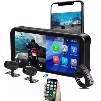 6,25-дюймовый мотоциклетный мультимедийный плеер беспроводной CarPlay Android Auto GPS навигатор рекордер IP67 водонепроницаемый экран дисплея чёрный