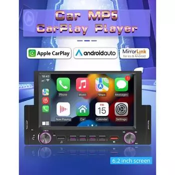 6,2-дюймовый проводной и беспроводной CarPlay 1Din, Android, автоэкран, радио, автомобильная стереосистема BT MP5, автомобильная аудиосистема с 2 USB, автомобильные аксессуары