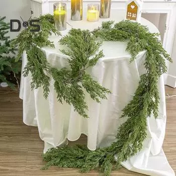 6,2-футовая искусственная кедровая гирлянда из норфолкской сосны, рождественская зелень, искусственные сосновые ветки для праздничного украшения свадьбы зелёный