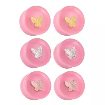 6-30 мм розовые ушные туннели в форме бабочки, манометры с двойной расклешенной пробкой, расширитель для ушей, носилки, ювелирные изделия для пирсинга 6mm серебряный