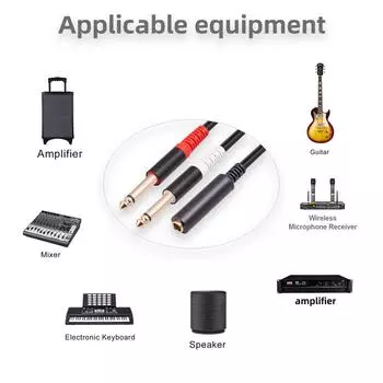 Аудиокабель-адаптер 6,35 мм на двойной 6,35 мм, двойной 6,35-мм стереоадаптер 1/4 на стерео 1/4 6,35 мм, гнездо на штекер