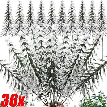 6/36 шт. Рождественская снежная ветка сосны, искусственные сосновые иголки, поддельные растения, рождественская елка, гирлянда, украшение своими руками для дома, новогодние подарки, декор 6PCS