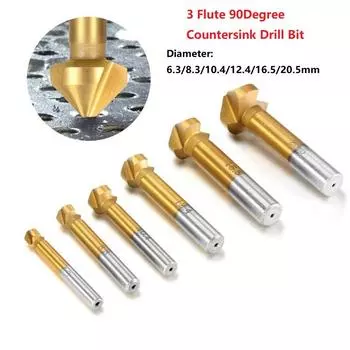 6.3-20.5MM Titanium Round Shank 3 Flute 90 Degree HSS Chamfer Chamfering Cutter End Mill Tool Countersink Drill Bit
