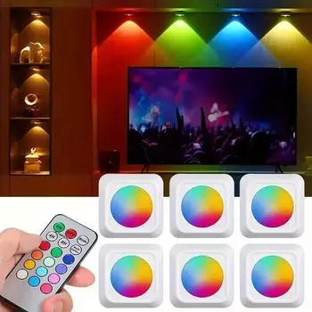 6/3 шт. Подсветка под шкафом 13 цветов с дистанционным управлением, регулируемая яркость, ночные светильники для спален, шкафов, баров, прихожих