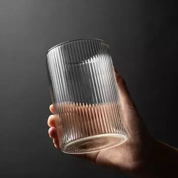 6/4/2/1 шт. японская ребристая стеклянная кофейная кружка, термостойкая стеклянная чашка в полоску, прозрачная домашняя чашка для напитков, сока, воды, пива, бокал для вина 1Pcs 300ml