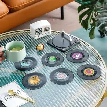 6/4/2 шт ретро виниловая пластинка подставка под чашку противоскользящая подставка под кофе термостойкий музыкальный напиток кружка коврик декоративный подарочный набор Diameter 10.5cm