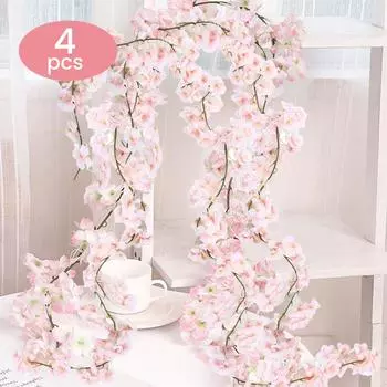 6/4 шт. искусственная лоза вишневого цвета, реалистичные искусственные цветы вишни, ротанг, 1,8 метра, шелковая ткань, искусственные цветы вишни, подвесные лозы