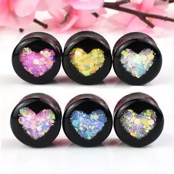 6-50 мм милые ушные манометры в форме сердца, туннельные заглушки, расширитель для ушей, растягивающиеся двойные расклешенные пробки, украшения для тела 6mm белый