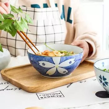 6,5-дюймовая фарфоровая миска для лапши, керамическая миска для супа и риса с цветочным узором, безопасная для микроволновой печи, 800 мл