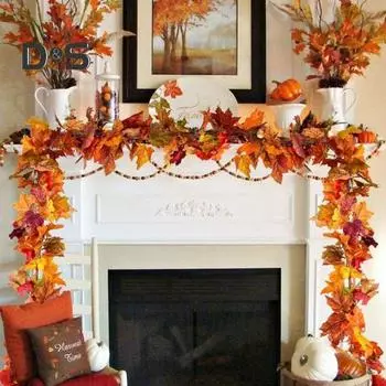 6,5-футовая осенняя гирлянда из кленовых листьев, искусственные осенние листья, подвесное украшение из лозы, реалистичный декор из листвы на День благодарения для дома, свадьбы, сада, офиса жёлтый