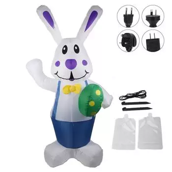 6,5-футовый синий пасхальный кролик с пасхальным яйцом, надувное украшение для двора, гигантский кролик со светодиодной подсветкой EU Plug 220240V